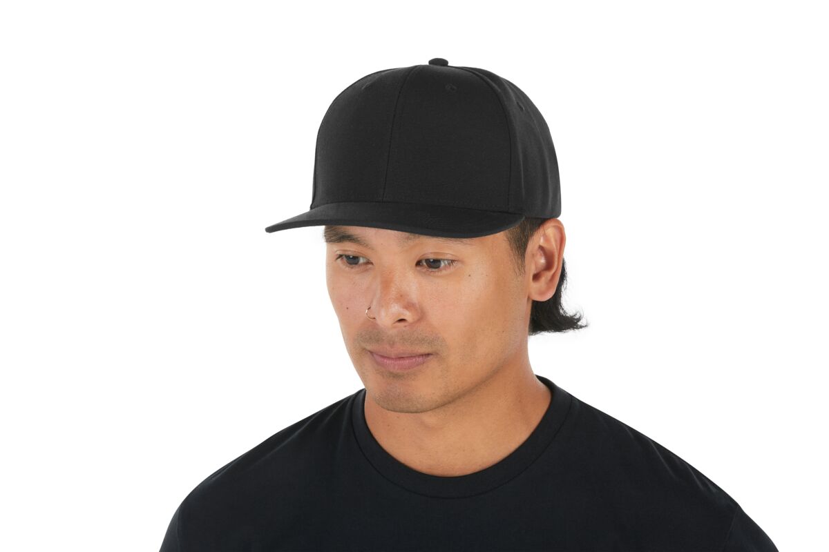 recycled-poly-classic-6-panel-hat-w3 WebPDP-HAT001002_Recycled_Poly_Classic_6Panel_Hat_Black_Studio_Harper_Studios_0723_Side_2__HAT001002OS.jpg