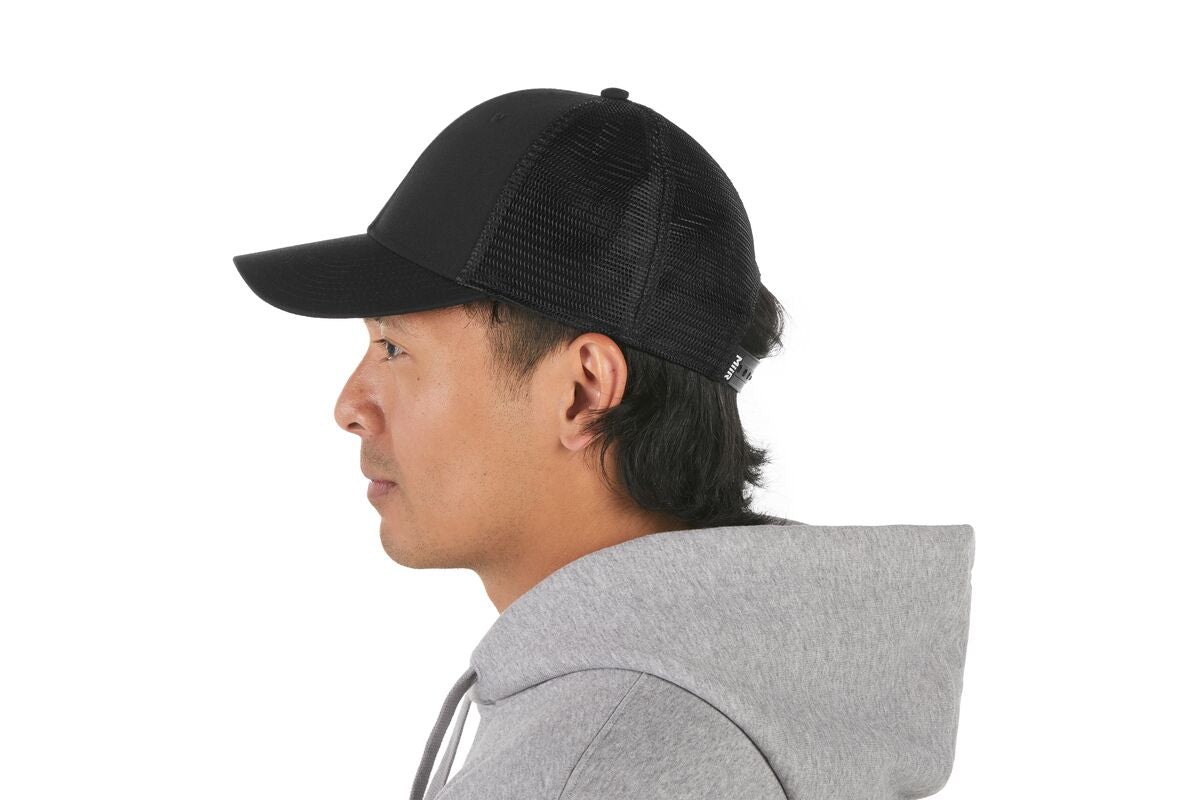 recycled-poly-low-profile-trucker-hat-a4 WebPDP-HAT002002_Recycled_Poly_Low_Profile_Trucker_Hat_Black_Studio_Harper_Studios_0723_Back__HAT002002OS.jpg
